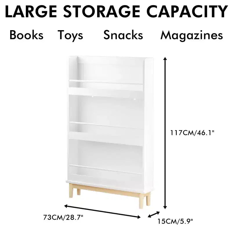 Libreria per bambini con 3 ripiani espositivi frontali, espositore portariviste, bianca - ModernLuxe
