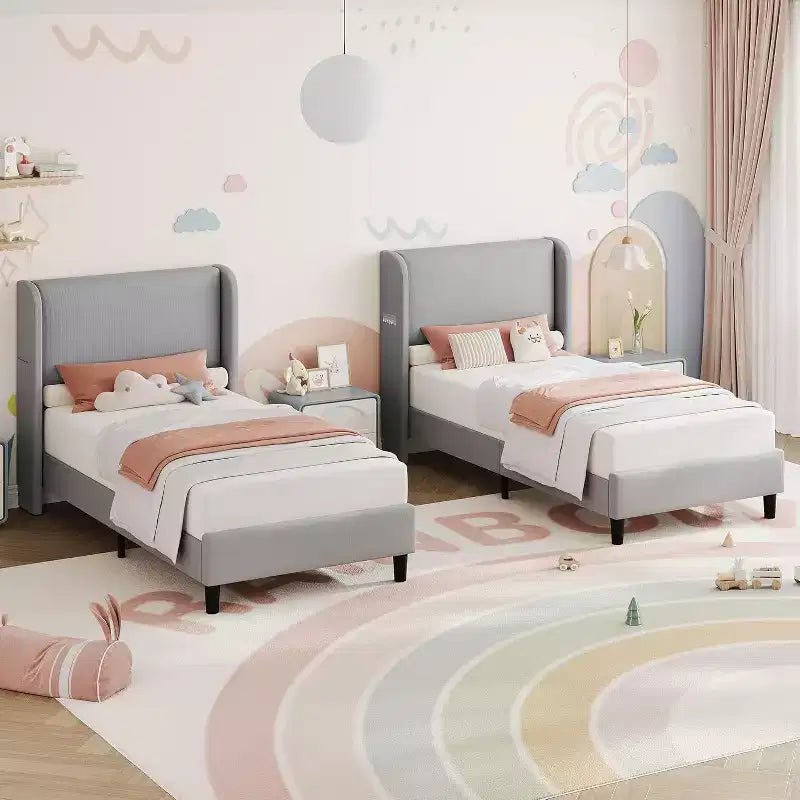 Telaio letto singolo con testiera regolabile, letto a piattaforma imbottito in velluto con 12 doghe di legno, piedini di supporto robusti, beige