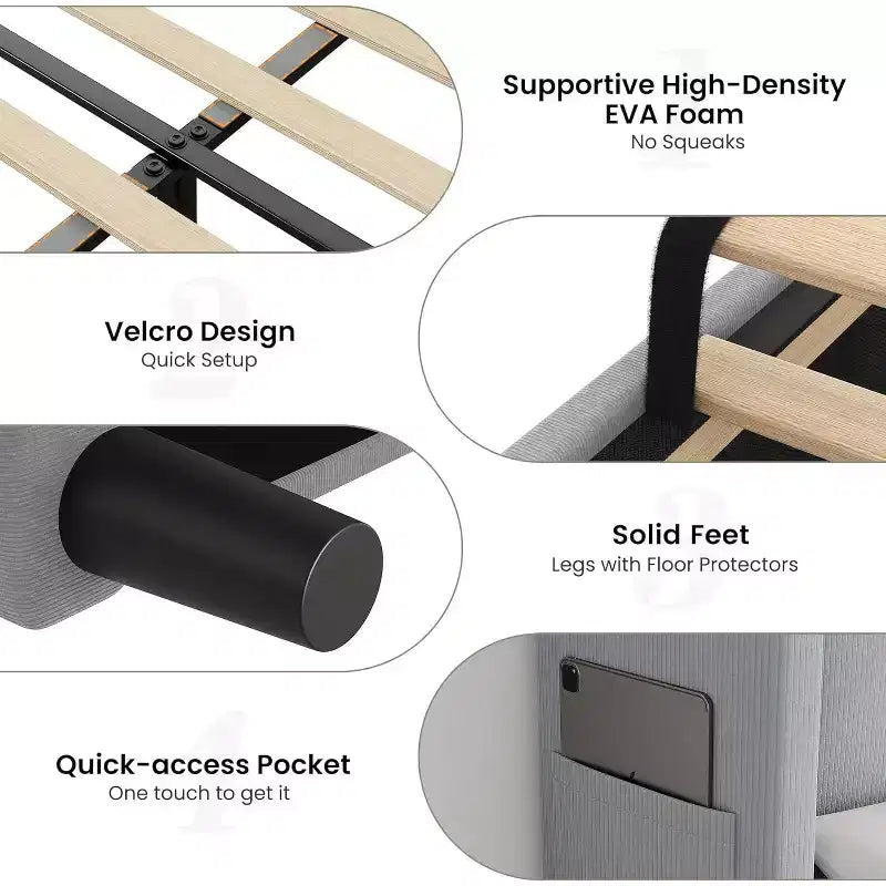 Telaio letto singolo con testiera regolabile, letto a piattaforma imbottito in velluto con 12 doghe di legno, piedini di supporto robusti, beige