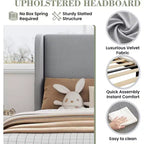 Telaio letto singolo con testiera regolabile, letto a piattaforma imbottito in velluto con 12 doghe di legno, piedini di supporto robusti, beige