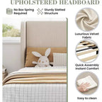 Telaio letto singolo con testiera regolabile, letto a piattaforma imbottito in velluto con 12 doghe di legno, piedini di supporto robusti, beige