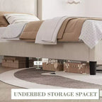 Telaio letto singolo con testiera regolabile, letto a piattaforma imbottito in velluto con 12 doghe di legno, piedini di supporto robusti, beige