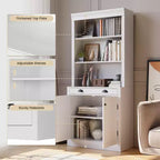 Libreria con Ante, Scaffale a 5 Ripiani da Pavimento a Soffitto con 1 Cassetto, Libreria Alta 180 cm Bianca per Ufficio Domestico, Soggiorno