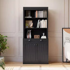 Bookcase with Doors, 5-Tier Floor-to-ceiling Bookshelf Storage Rack with 1 Drawer, 70.9 Inch High White Bookcase for Home Office, Living Room