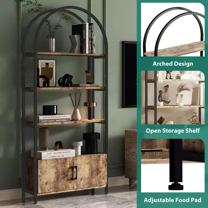 Libreria Ad Arco, Scaffale con Ante Contenitore, Scaffale Industriale Alto 181,6 cm con Robusta Cornice in Metallo e Pannelli di Qualità