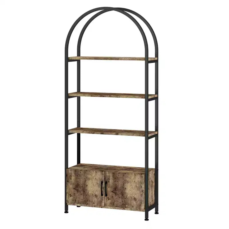 Libreria Ad Arco, Scaffale con Ante Contenitore, Scaffale Industriale Alto 181,6 cm con Robusta Cornice in Metallo e Pannelli di Qualità