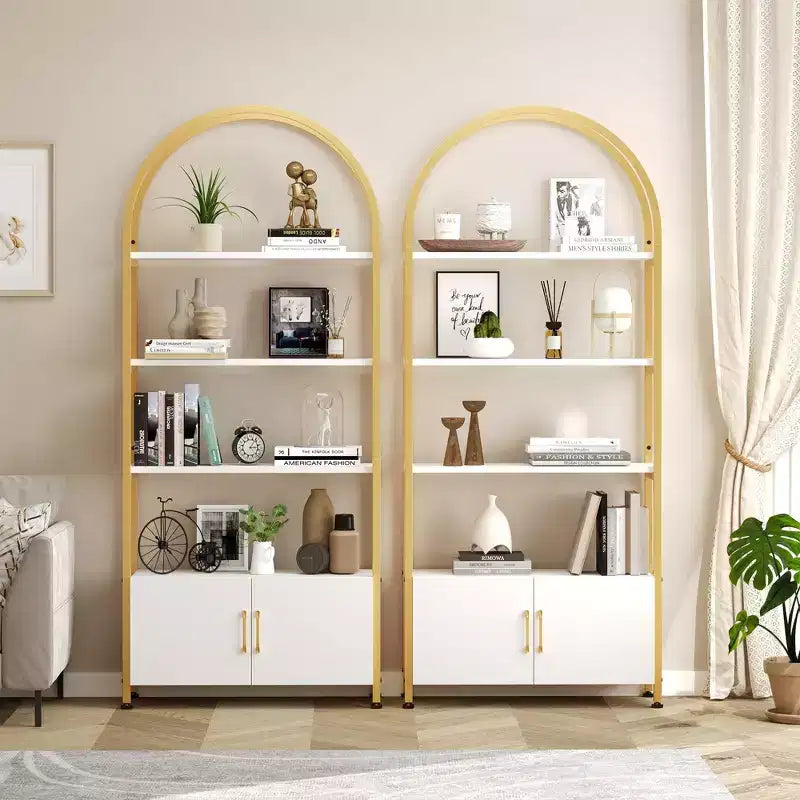 Libreria Ad Arco, Scaffale con Ante Contenitore, Scaffale Industriale Alto 181,6 cm con Robusta Cornice in Metallo e Pannelli di Qualità