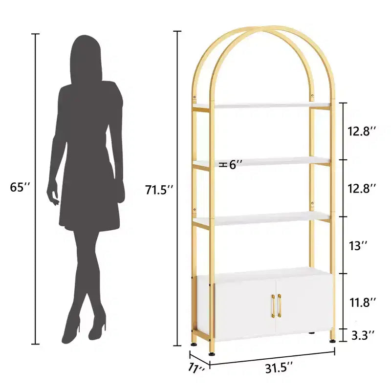 Libreria Ad Arco, Scaffale con Ante Contenitore, Scaffale Industriale Alto 181,6 cm con Robusta Cornice in Metallo e Pannelli di Qualità
