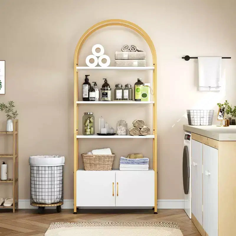 Libreria Ad Arco, Scaffale con Ante Contenitore, Scaffale Industriale Alto 181,6 cm con Robusta Cornice in Metallo e Pannelli di Qualità