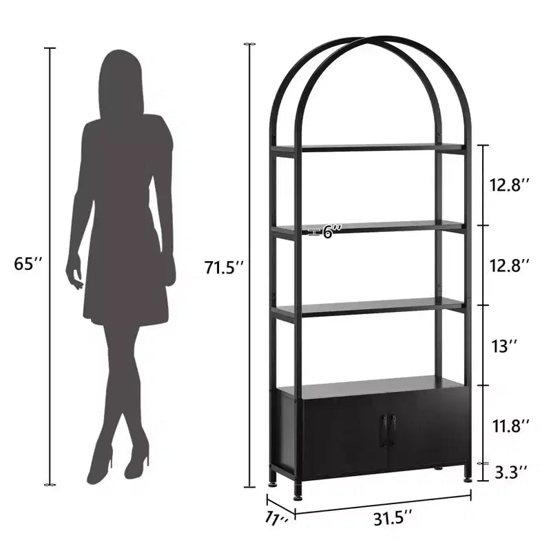 Libreria Ad Arco, Scaffale con Ante Contenitore, Scaffale Industriale Alto 181,6 cm con Robusta Cornice in Metallo e Pannelli di Qualità