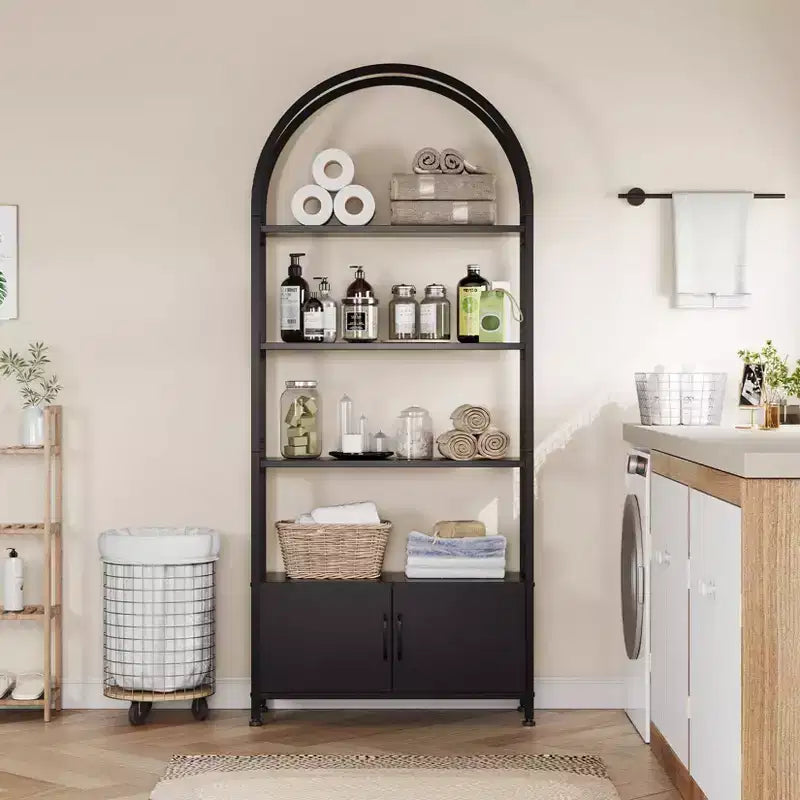 Libreria Ad Arco, Scaffale con Ante Contenitore, Scaffale Industriale Alto 181,6 cm con Robusta Cornice in Metallo e Pannelli di Qualità