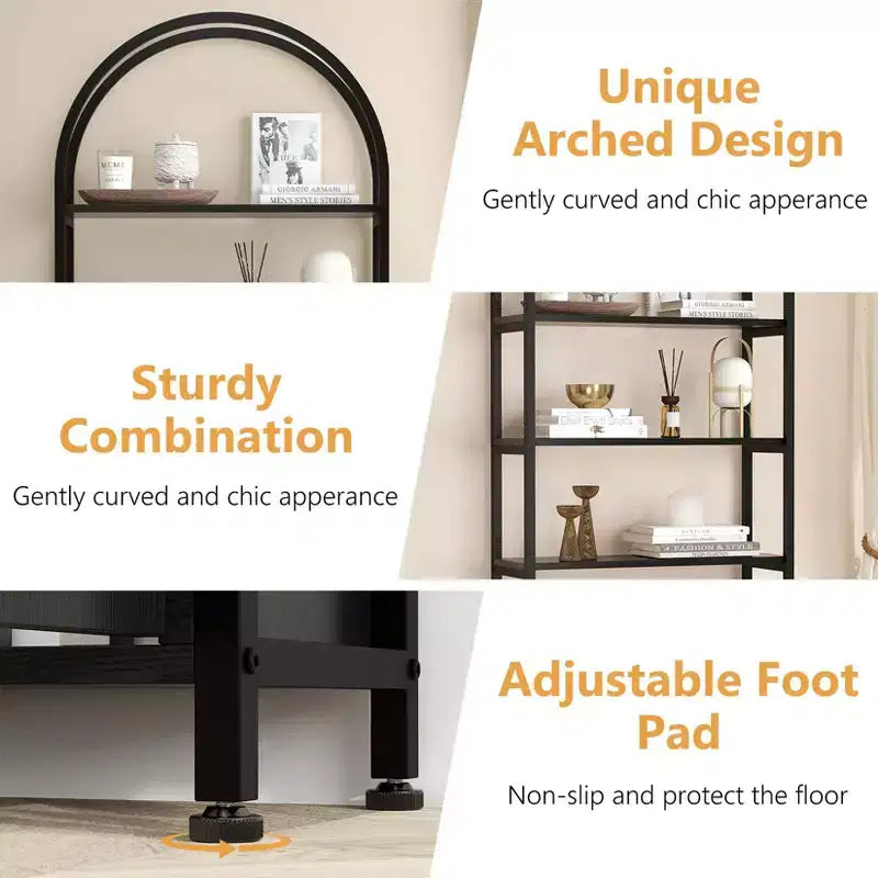 Libreria Ad Arco, Scaffale con Ante Contenitore, Scaffale Industriale Alto 181,6 cm con Robusta Cornice in Metallo e Pannelli di Qualità