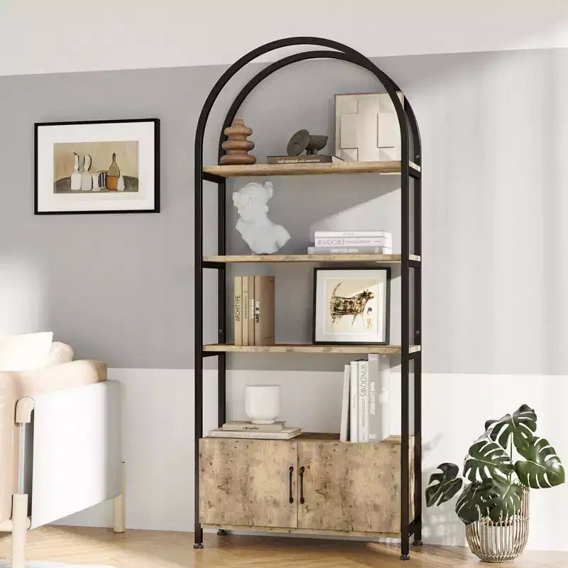Libreria Ad Arco, Scaffale con Ante Contenitore, Scaffale Industriale Alto 181,6 cm con Robusta Cornice in Metallo e Pannelli di Qualità