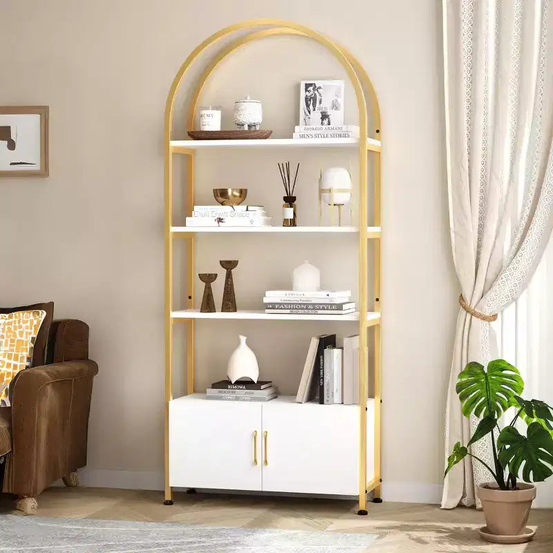 Libreria Ad Arco, Scaffale con Ante Contenitore, Scaffale Industriale Alto 181,6 cm con Robusta Cornice in Metallo e Pannelli di Qualità