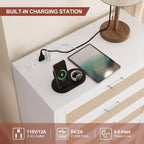 Comò a 5 cassetti in rattan per camera da letto, cassettiera alta 120 cm con prese elettriche, cassettiera in legno con maniglie in metallo per soggiorno e cabina armadio