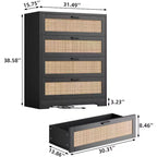 Comò a 5 cassetti in rattan per camera da letto, cassettiera alta 120 cm con prese elettriche, cassettiera in legno con maniglie in metallo per soggiorno e cabina armadio
