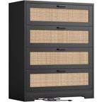 Comò a 5 cassetti in rattan per camera da letto, cassettiera alta 120 cm con prese elettriche, cassettiera in legno con maniglie in metallo per soggiorno e cabina armadio