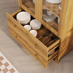 Dispensa alta da cucina a volta da 71 pollici, mobile contenitore moderno con 2 cassetti e ante in vetro, dispensa da cucina, libreria a volta in legno