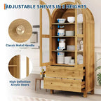 Dispensa alta da cucina a volta da 71 pollici, mobile contenitore moderno con 2 cassetti e ante in vetro, dispensa da cucina, libreria a volta in legno