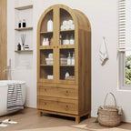 Dispensa alta da cucina a volta da 71 pollici, mobile contenitore moderno con 2 cassetti e ante in vetro, dispensa da cucina, libreria a volta in legno