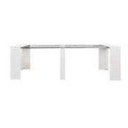 Tavolo da pranzo allungabile moderno Okak 118IN con verniciatura effetto marmo, set tavolo pieghevole per 6 persone, tavolo da cucina per soggiorno, sala da pranzo, bianco