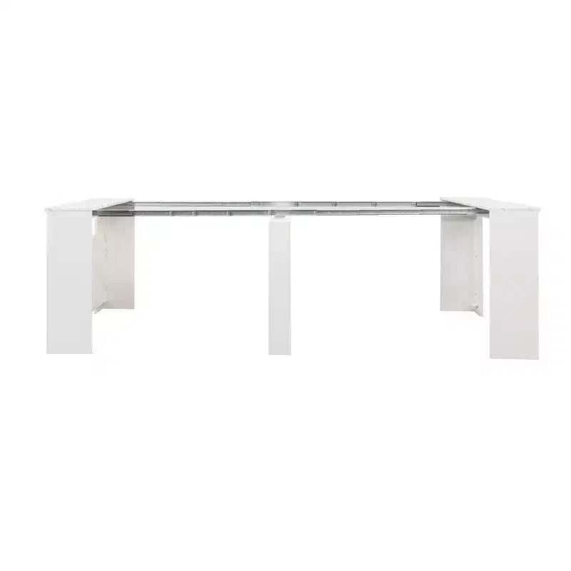 Tavolo da pranzo allungabile moderno Okak 118IN con verniciatura effetto marmo, set tavolo pieghevole per 6 persone, tavolo da cucina per soggiorno, sala da pranzo, bianco