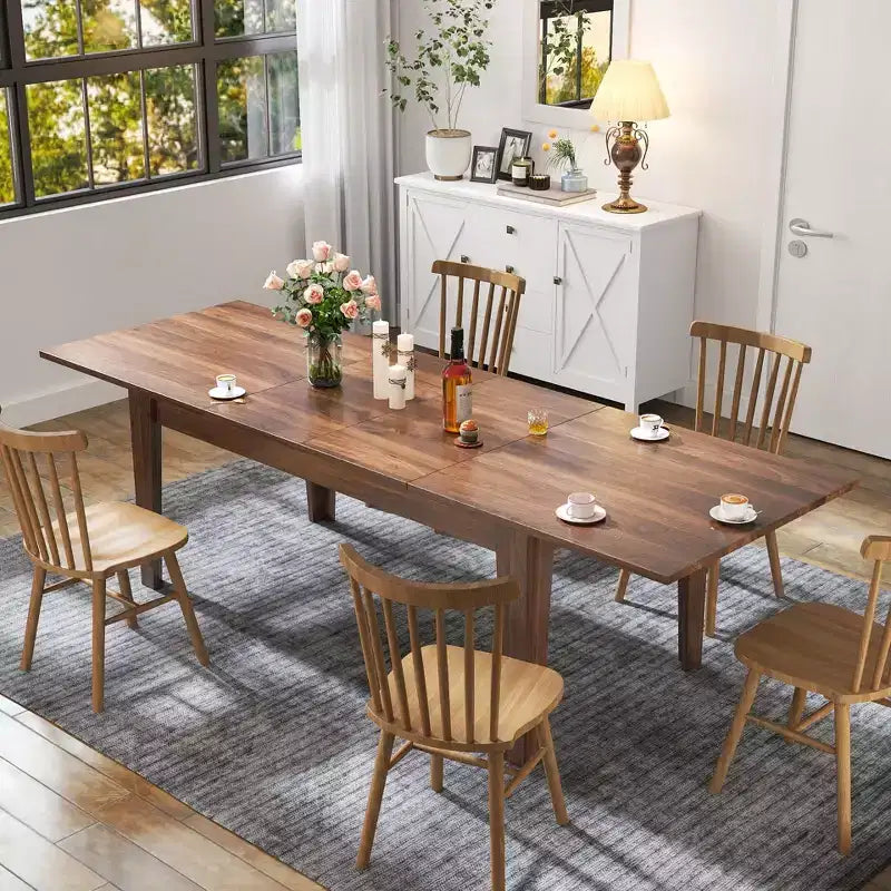 Okak 106,5IN Tavolo da Cucina Allungabile Moderno con Ampio Piano, Tavolo da Pranzo con Gambe Spesse, Tavolo Pieghevole per Soggiorno, Sala da Pranzo, Noce