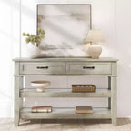 47.2 Inch Entryway Table with 2 Drawers, 3-Tier Farmhouse Wooden Console Table with Open Shelves, Hallway Sofa Table for Living Room in Gray