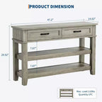 Tavolo da Ingresso da 120 cm con 2 Cassetti, Consolle Rustica a 3 Livelli in Legno con Ripiani Aperti, Tavolino da Divano per Soggiorno in Grigio