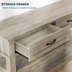 Tavolo da Ingresso da 120 cm con 2 Cassetti, Consolle Rustica a 3 Livelli in Legno con Ripiani Aperti, Tavolino da Divano per Soggiorno in Grigio