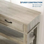 Tavolo da Ingresso da 120 cm con 2 Cassetti, Consolle Rustica a 3 Livelli in Legno con Ripiani Aperti, Tavolino da Divano per Soggiorno in Grigio
