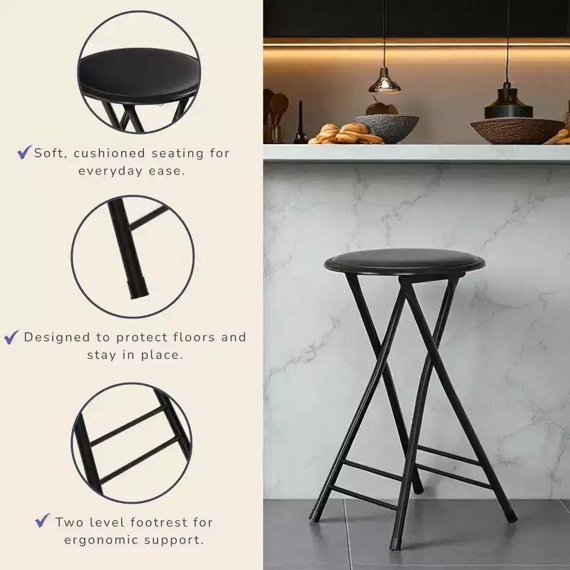 Set di 4 sgabelli da bar Lavish Home ad altezza bancone, sedie pieghevoli senza schienale da 24 pollici con capacità di 102 kg per cucina, sala ricreativa o sala giochi