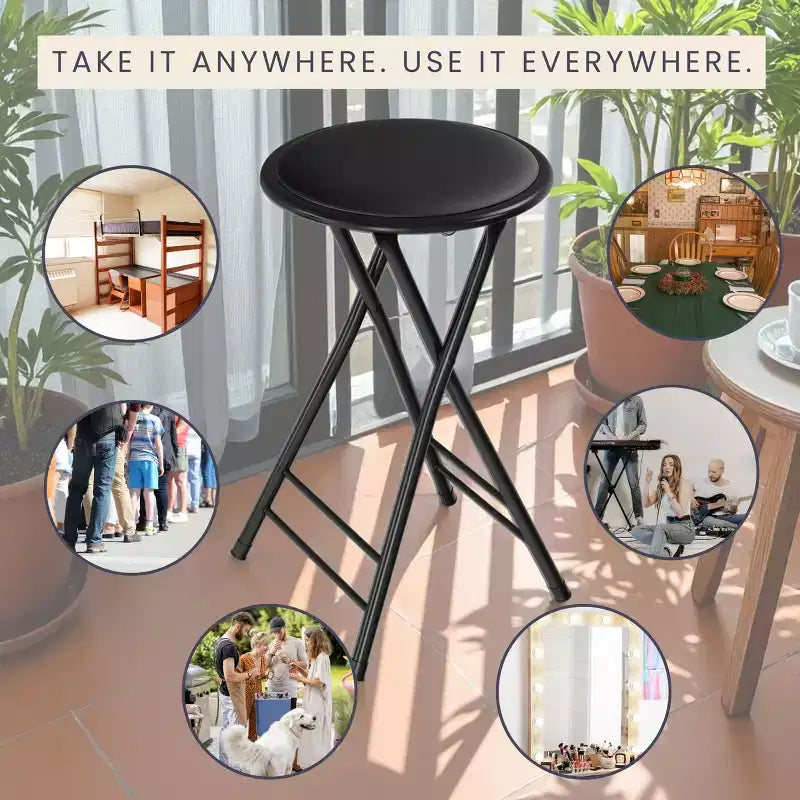 Set di 4 sgabelli da bar Lavish Home ad altezza bancone, sedie pieghevoli senza schienale da 24 pollici con capacità di 102 kg per cucina, sala ricreativa o sala giochi