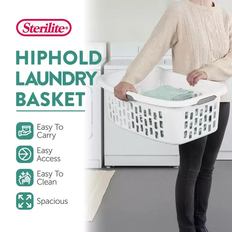 Sterilite Cesto per biancheria HipHold, capacità 1.5 Bushel, in plastica, colore bianco, confezione da 6