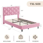 Struttura Letto Twin XL Rosa - Testiera Imbottita e Altezza Regolabile, Struttura a Piattaforma Robusta, Affidabile Supporto con Doghe in Legno