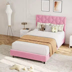 Struttura Letto Twin XL Rosa - Testiera Imbottita e Altezza Regolabile, Struttura a Piattaforma Robusta, Affidabile Supporto con Doghe in Legno