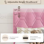 Struttura Letto Twin XL Rosa - Testiera Imbottita e Altezza Regolabile, Struttura a Piattaforma Robusta, Affidabile Supporto con Doghe in Legno