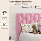 Struttura Letto Twin XL Rosa - Testiera Imbottita e Altezza Regolabile, Struttura a Piattaforma Robusta, Affidabile Supporto con Doghe in Legno