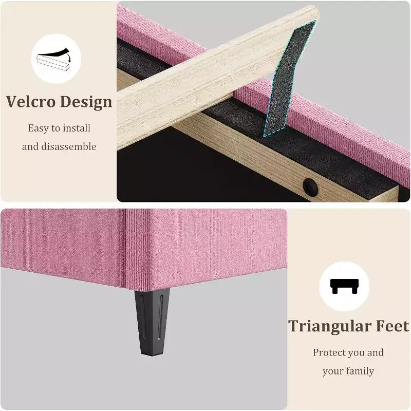 Struttura Letto Twin XL Rosa - Testiera Imbottita e Altezza Regolabile, Struttura a Piattaforma Robusta, Affidabile Supporto con Doghe in Legno