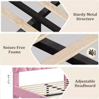 Struttura Letto Twin XL Rosa - Testiera Imbottita e Altezza Regolabile, Struttura a Piattaforma Robusta, Affidabile Supporto con Doghe in Legno