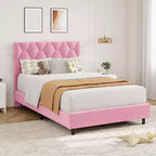 Struttura Letto Twin XL Rosa - Testiera Imbottita e Altezza Regolabile, Struttura a Piattaforma Robusta, Affidabile Supporto con Doghe in Legno