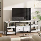 Rustic Industrial Media Console with 2 Drawers and Open Storage Shelves, Living RoomHome Theater RoomSuitable forOpen-Concept Living Space