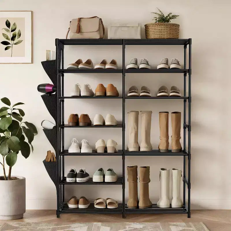 Scarpiera a 7 livelli, Scaffale portatile regolabile per 24-30 paia di scarpe, Organizer per stivali alti, Porta scarpe per armadio, camera da letto, garage, ingresso, Nero