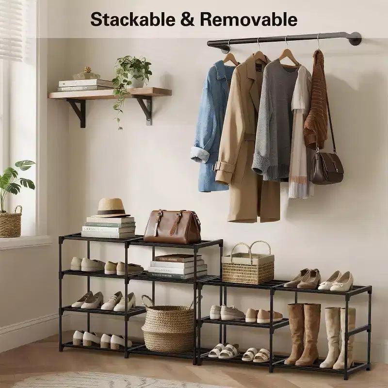 Scarpiera a 7 livelli, Scaffale portatile regolabile per 24-30 paia di scarpe, Organizer per stivali alti, Porta scarpe per armadio, camera da letto, garage, ingresso, Nero