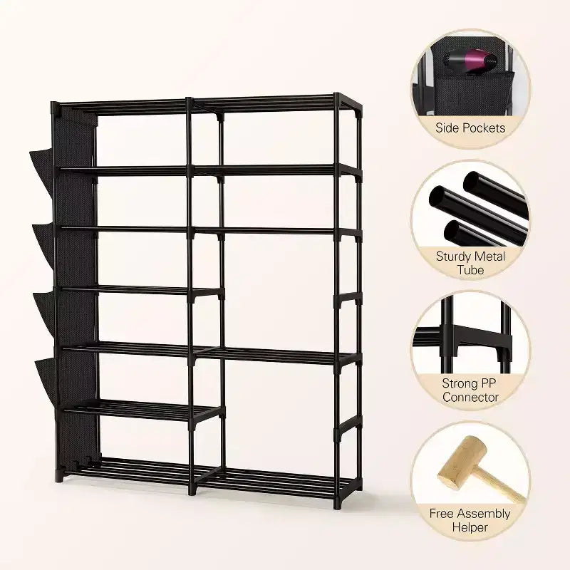 Scarpiera a 7 livelli, Scaffale portatile regolabile per 24-30 paia di scarpe, Organizer per stivali alti, Porta scarpe per armadio, camera da letto, garage, ingresso, Nero