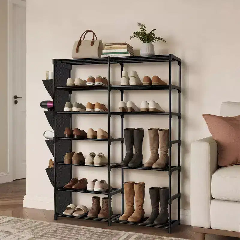 Scarpiera a 7 livelli, Scaffale portatile regolabile per 24-30 paia di scarpe, Organizer per stivali alti, Porta scarpe per armadio, camera da letto, garage, ingresso, Nero