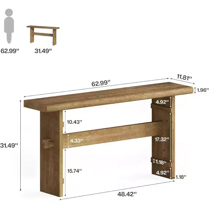 Tavolo consolle Lantine in legno massello per ingresso, tavolo da divano rustico lungo 160 cm da posizionare dietro il divano, per atrio, corridoio, soggiorno, marrone