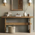 Tavolo consolle Lantine in legno massello per ingresso, tavolo da divano rustico lungo 160 cm da posizionare dietro il divano, per atrio, corridoio, soggiorno, marrone