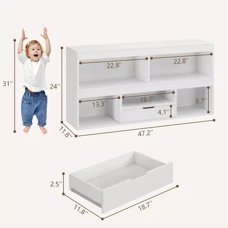 Libreria per Bambini con Cassetto - Organizzatore Giocattoli con Libreria, Scaffale per la Cameretta, per le Camerette dei Bambini, Sale Giochi, Camere da Letto