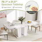 Zevemomo 63-78.7 Tavolo da Fattoria Allungabile, Tavolo in Legno da 6-10 Posti con Binario in Metallo e Base a Doppia Colonna, Bianco per Sala da Pranzo e Ufficio